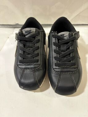 Nike Kids Black Leather Sneaker with White Swoosh